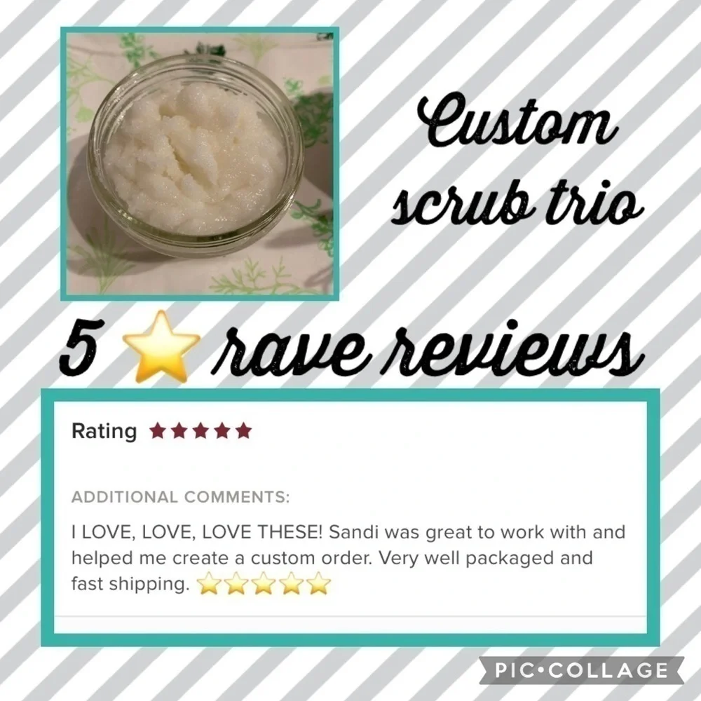 Custom Scrub Trio, hand crafted, three 4 oz. scrubs. Choose your favorites.